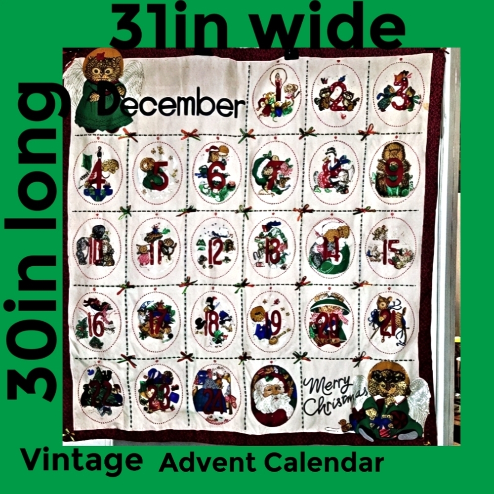 Vintage Advent Calendar with Christmas Designs 30" X 31"